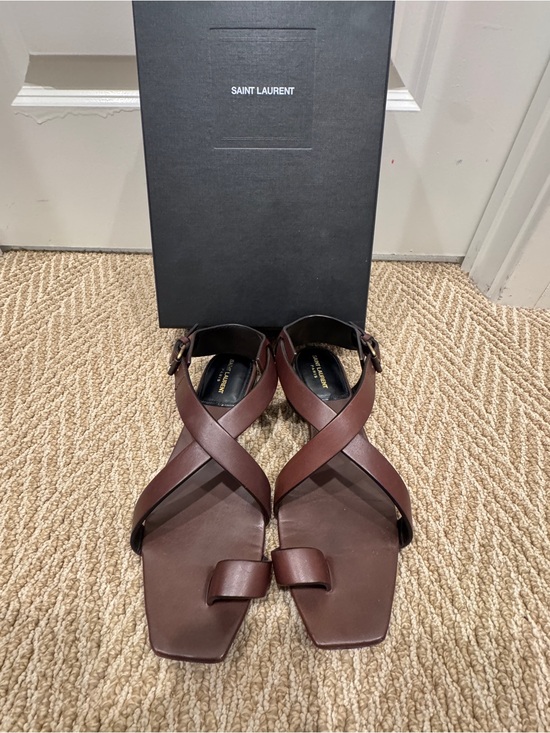 Saint Laurent Shoes - Saint Laurent Hiandra Brown Leather Gladiator Flat Sandals 38.5 EU w/ Box